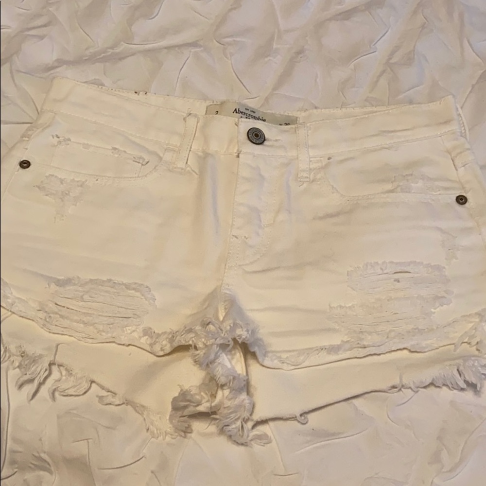 A&F white distressed denim shorts